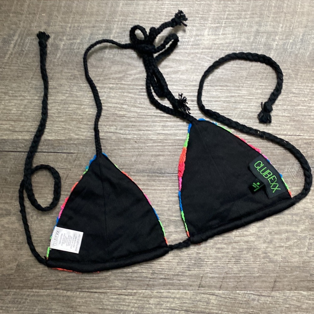Dolls Kill Club Exx Crochet knit rainbow bikini top wth black lining M - Picture 11 of 11